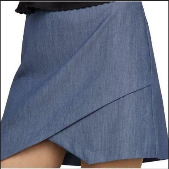 NWT BCBG Maxazria Woven Tiered Front Slit Mini Skirt Dark Chambray Blue - Picture 4 of 16